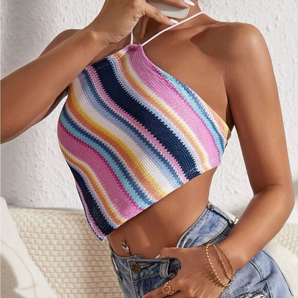 SHEIN Striped Backless Bandana Crop Top - Picture 2 of 7